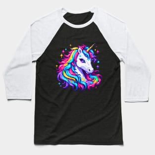 Pixel Unicorn - Rainbow Hair Baseball T-Shirt